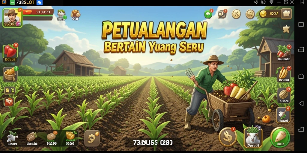 Screenshot gameplay 738SLOT menampilkan ladang pertanian yang indah.