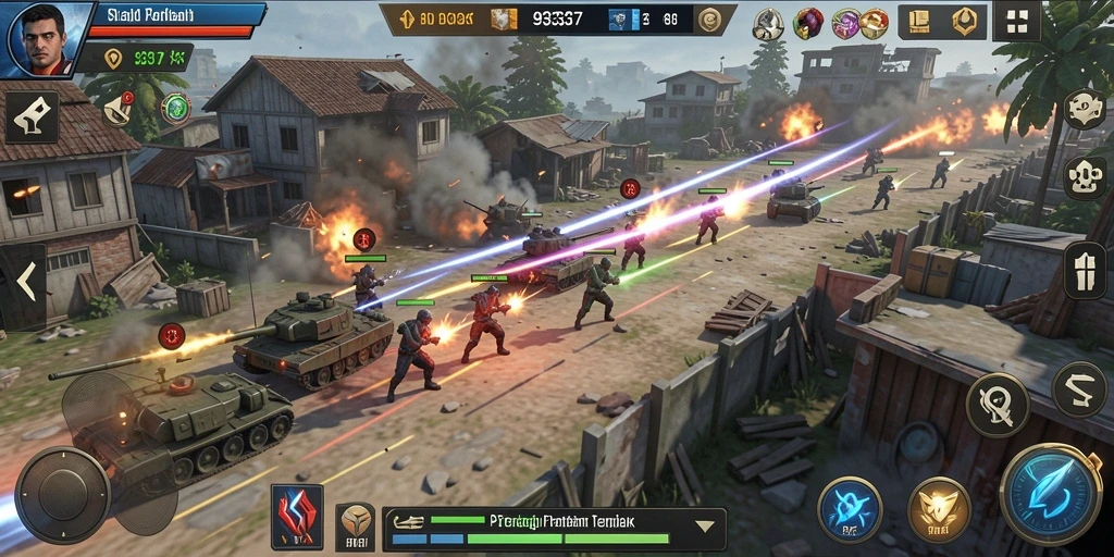 Tangkapan layar gameplay 93337 menunjukkan pertarungan strategis yang intens.
