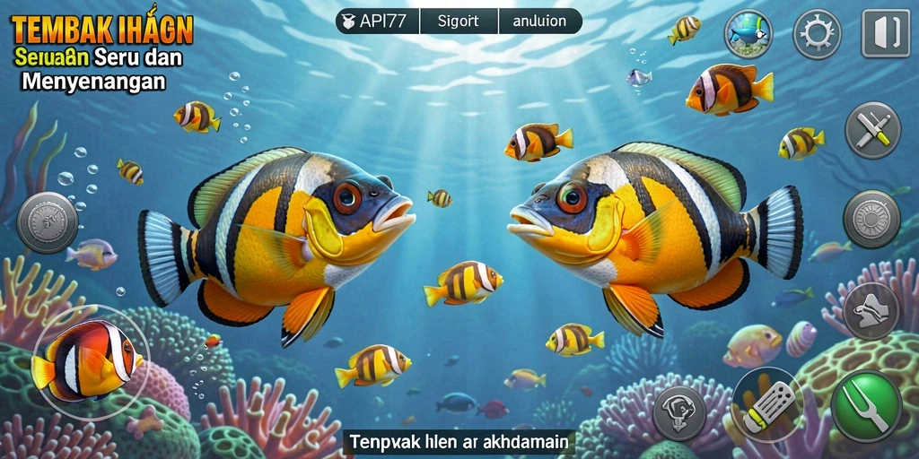 Gameplay seru menembak ikan berwarna-warni di API77.