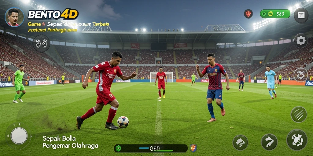 Screenshot BENTO4D menampilkan aksi seru permainan sepak bola.