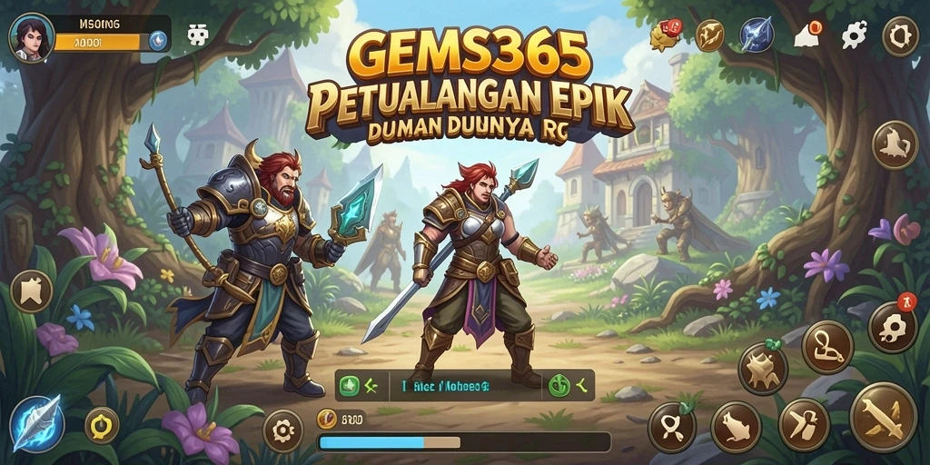 Screenshot gameplay GEMS365 menampilkan pertarungan seru dalam dunia RPG.