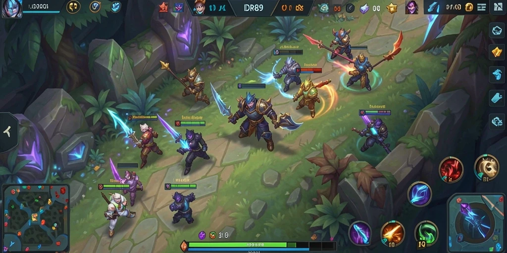 Tangkapan layar utama gameplay <strong>IDR89</strong> menunjukkan pertempuran seru antara para hero MOBA.