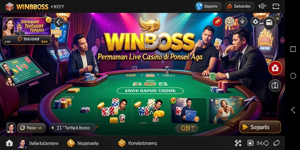 Screenshot gameplay langsung dari WINBOSS yang menampilkan dealer dan pemain berinteraksi.